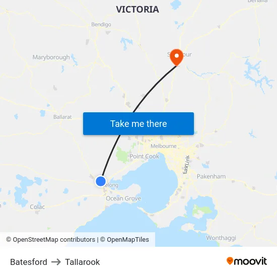 Batesford to Tallarook map