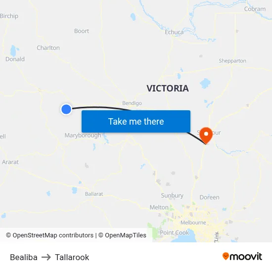 Bealiba to Tallarook map