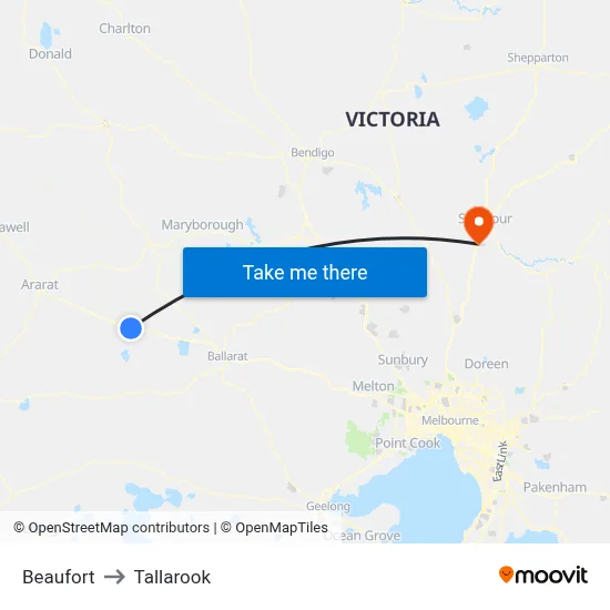 Beaufort to Tallarook map