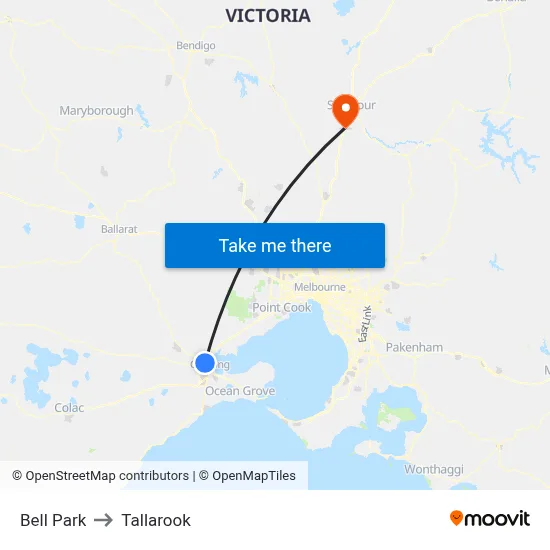 Bell Park to Tallarook map