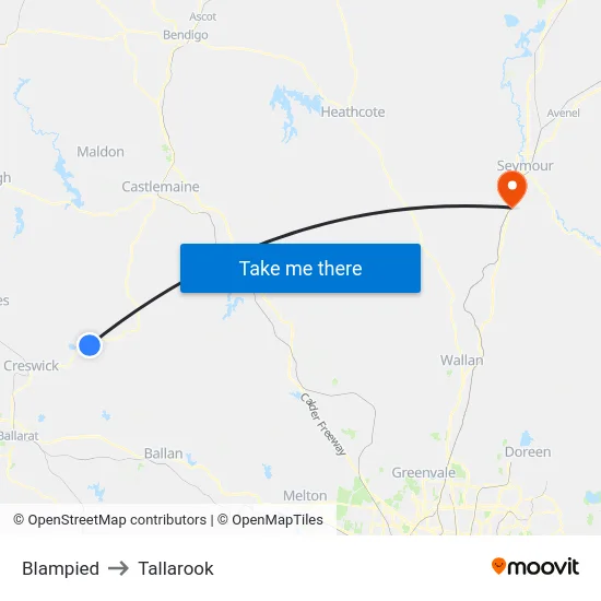 Blampied to Tallarook map