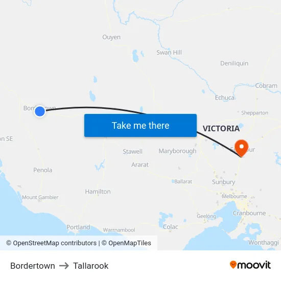 Bordertown to Tallarook map