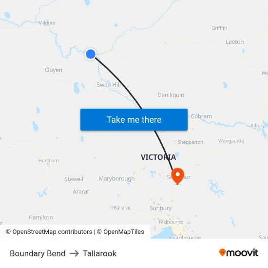 Boundary Bend to Tallarook map