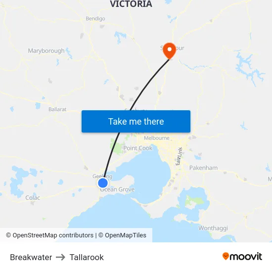 Breakwater to Tallarook map