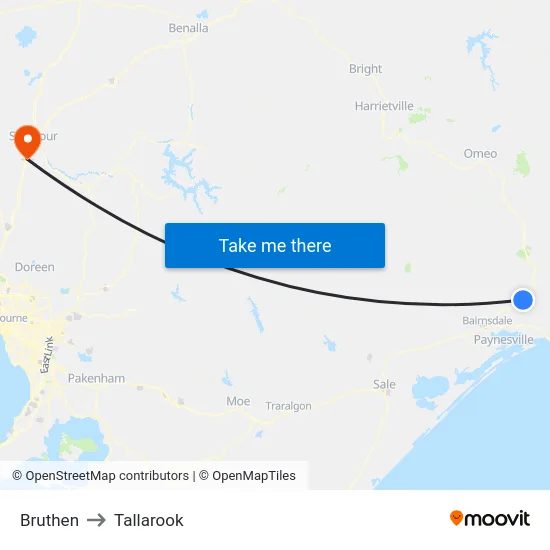 Bruthen to Tallarook map