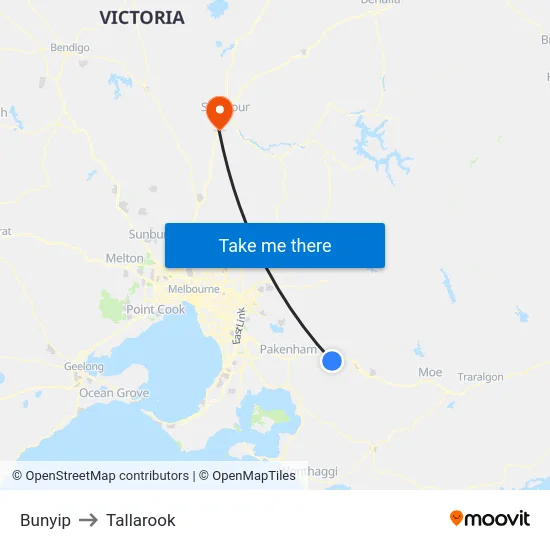 Bunyip to Tallarook map