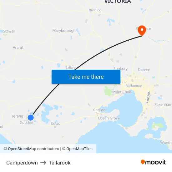 Camperdown to Tallarook map