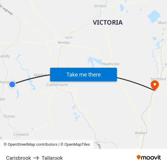 Carisbrook to Tallarook map