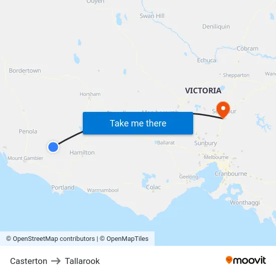 Casterton to Tallarook map