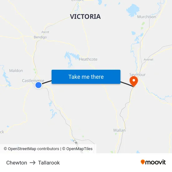 Chewton to Tallarook map