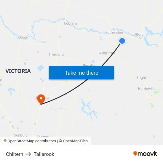 Chiltern to Tallarook map