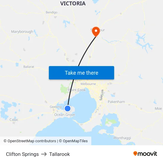 Clifton Springs to Tallarook map