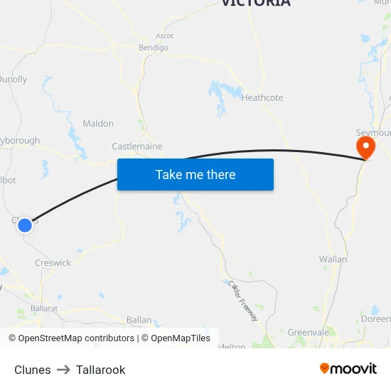 Clunes to Tallarook map