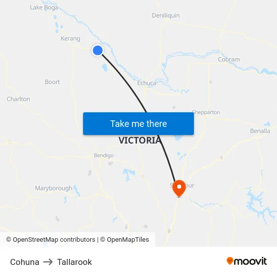 Cohuna to Tallarook map