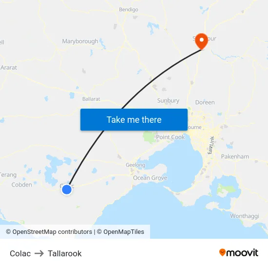 Colac to Tallarook map