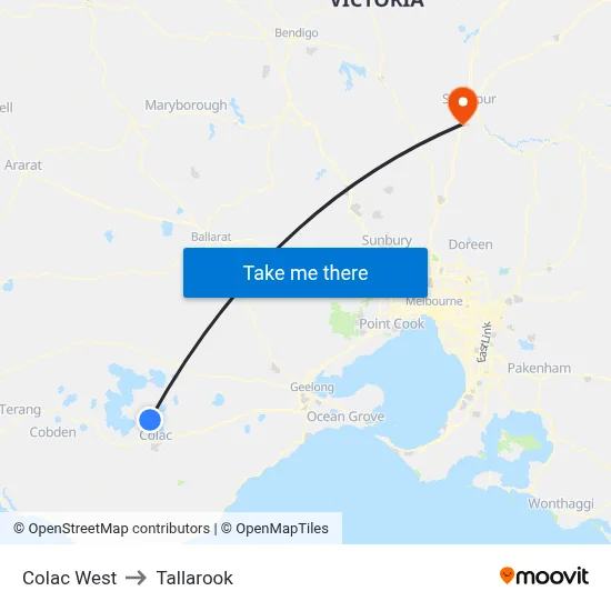Colac West to Tallarook map