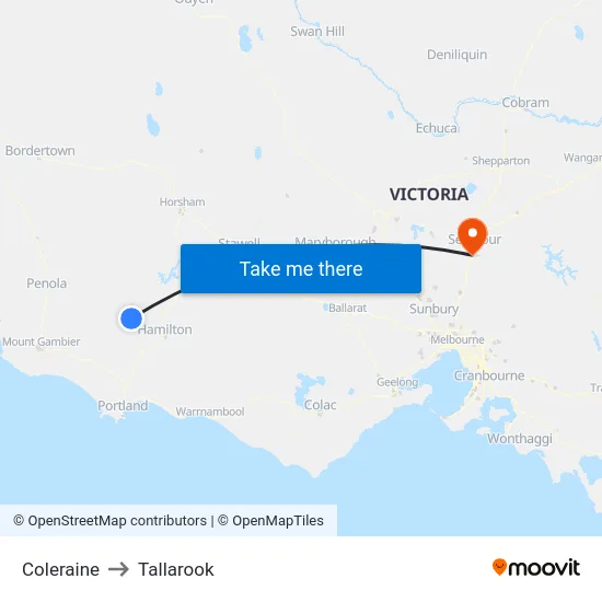 Coleraine to Tallarook map