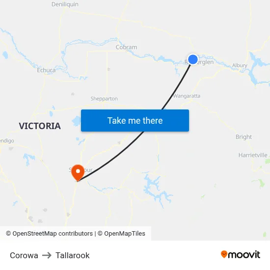 Corowa to Tallarook map