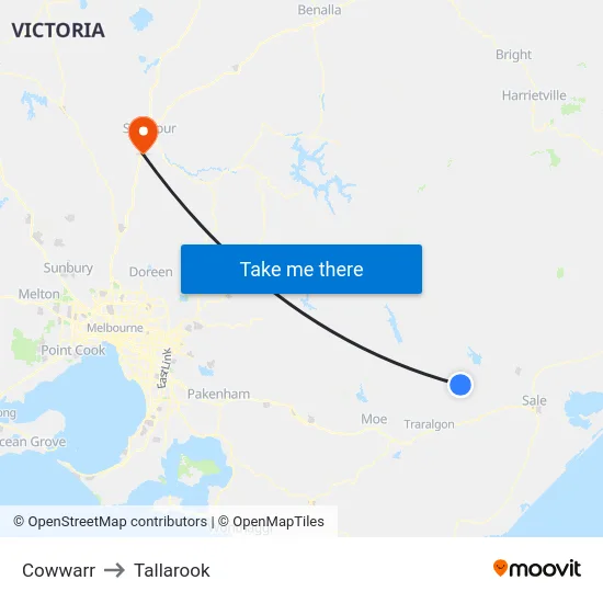 Cowwarr to Tallarook map