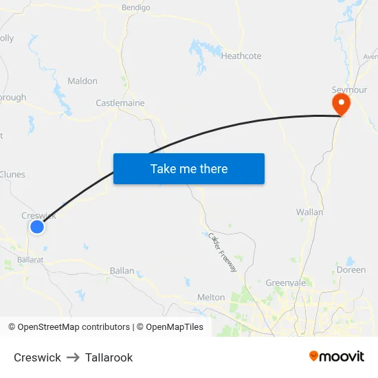 Creswick to Tallarook map