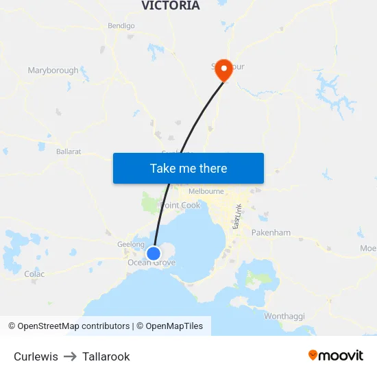 Curlewis to Tallarook map
