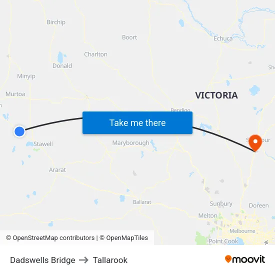 Dadswells Bridge to Tallarook map