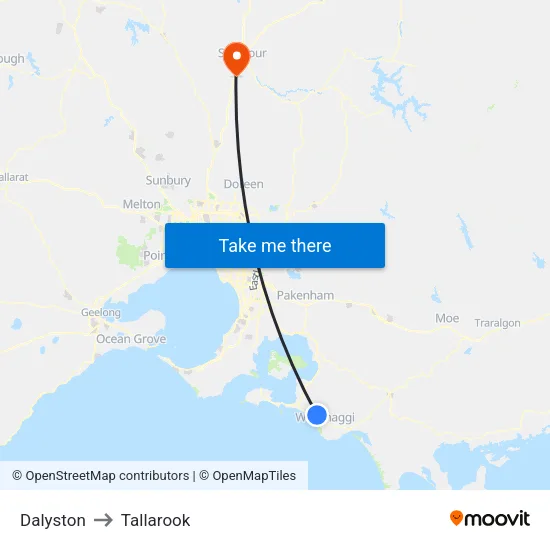 Dalyston to Tallarook map