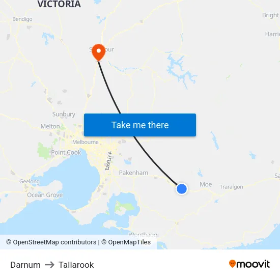 Darnum to Tallarook map