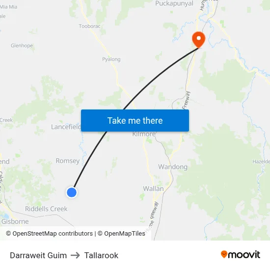 Darraweit Guim to Tallarook map