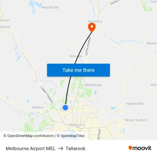 Melbourne Airport MEL to Tallarook map