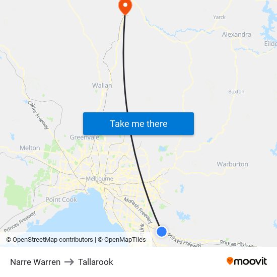 Narre Warren to Tallarook map