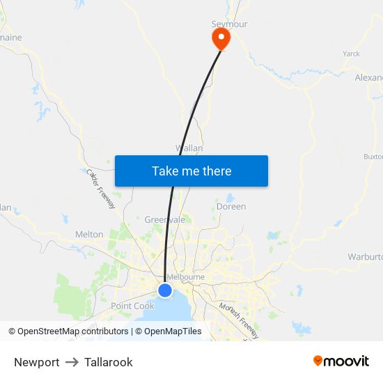 Newport to Tallarook map