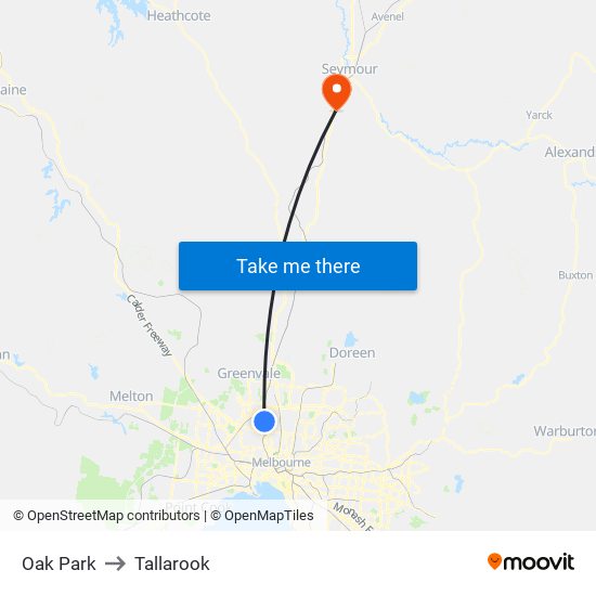 Oak Park to Tallarook map