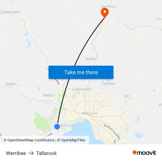 Werribee to Tallarook map