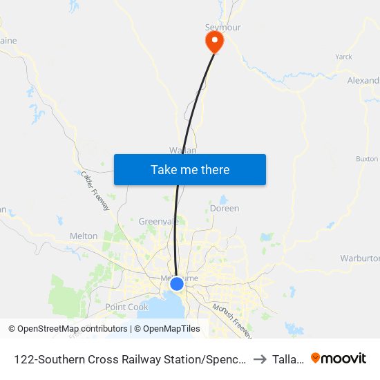 122-Southern Cross Railway Station/Spencer St (Melbourne City) to Tallarook map