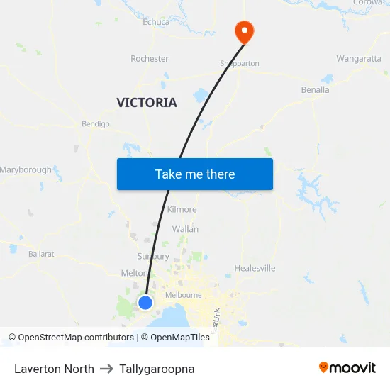 Laverton North to Tallygaroopna map