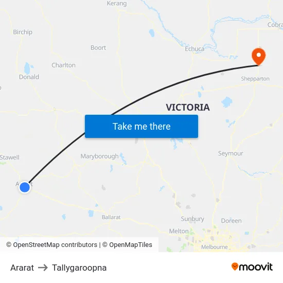 Ararat to Tallygaroopna map