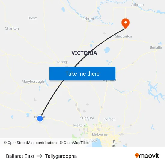 Ballarat East to Tallygaroopna map