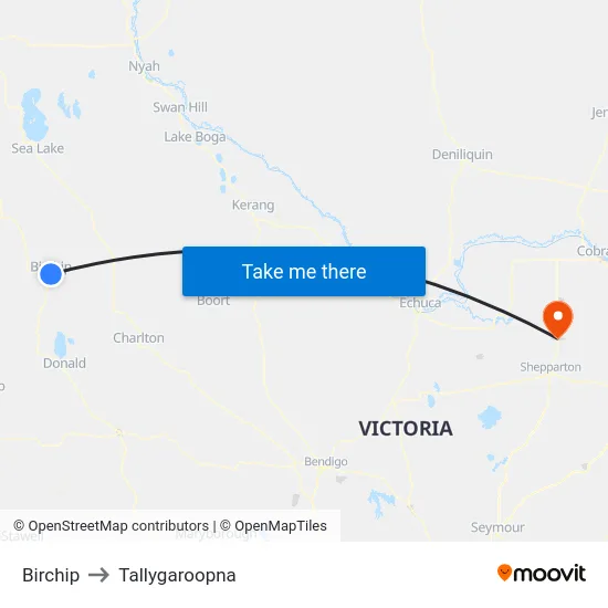 Birchip to Tallygaroopna map