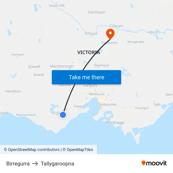 Birregurra to Tallygaroopna map