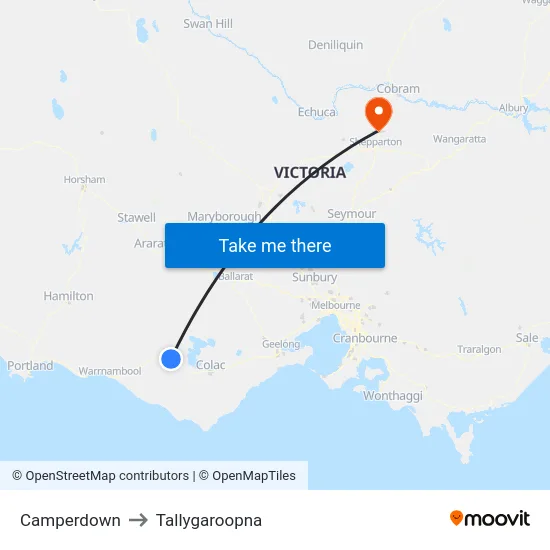 Camperdown to Tallygaroopna map