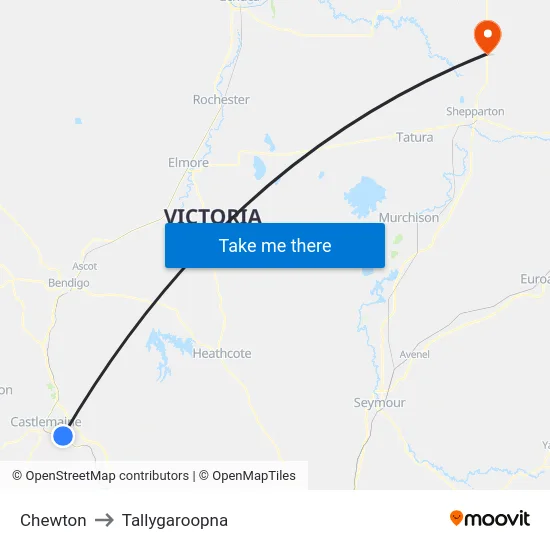 Chewton to Tallygaroopna map