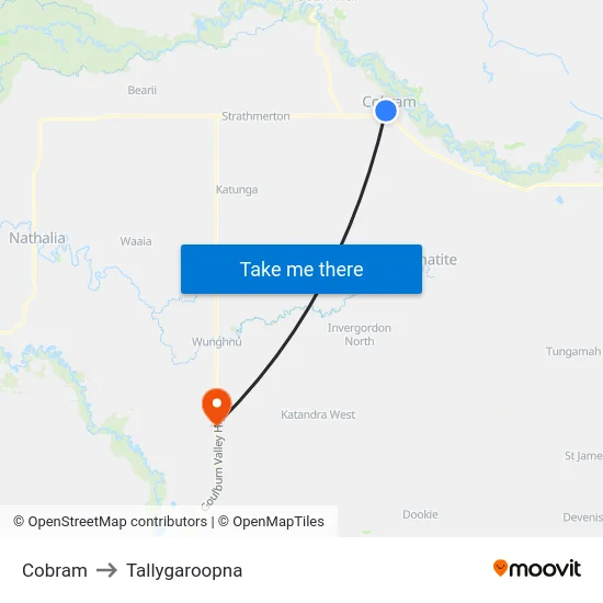 Cobram to Tallygaroopna map