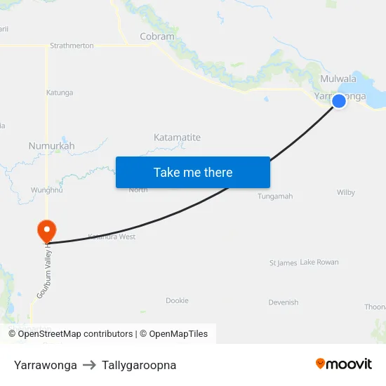 Yarrawonga to Tallygaroopna map