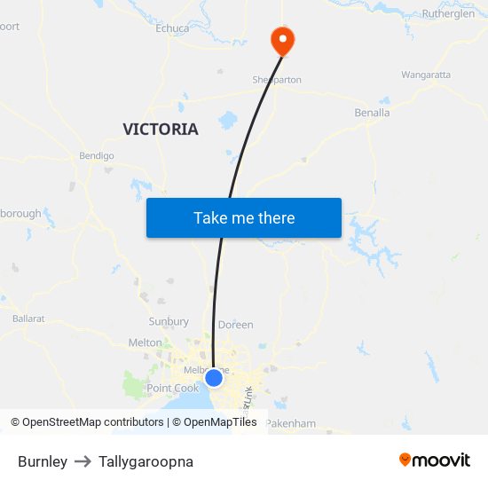 Burnley to Tallygaroopna map