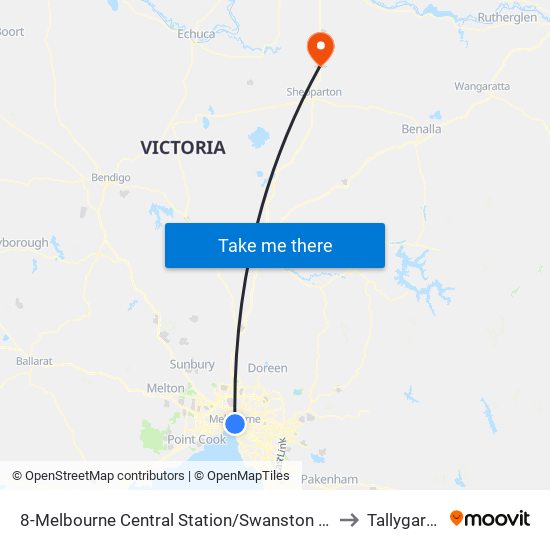 8-Melbourne Central Station/Swanston St (Melbourne City) to Tallygaroopna map