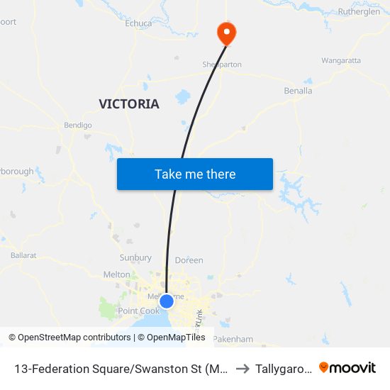 13-Federation Square/Swanston St (Melbourne City) to Tallygaroopna map