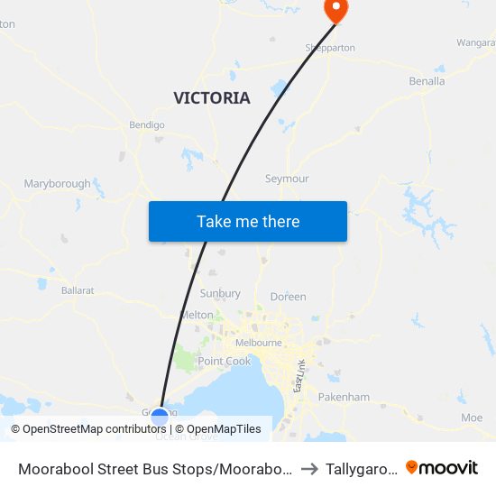 Moorabool Street Bus Stops/Moorabool St (Geelong) to Tallygaroopna map