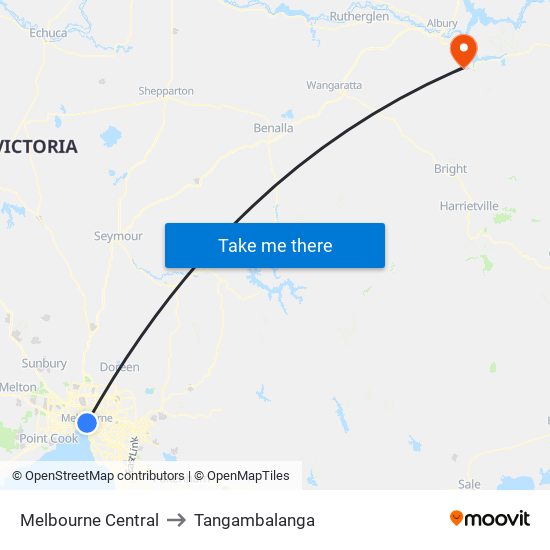 Melbourne Central to Tangambalanga map