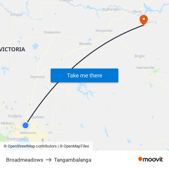 Broadmeadows to Tangambalanga map